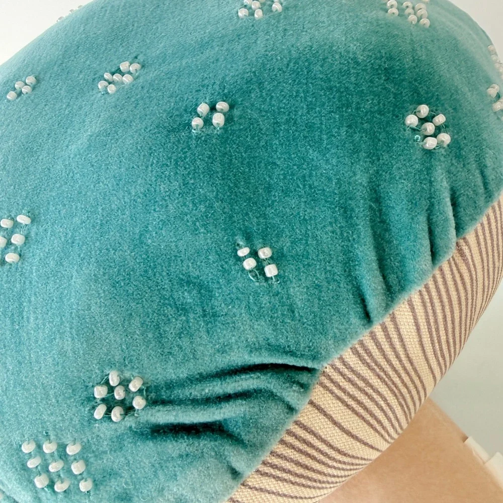 John Derian Mushroom Pillow Target Teal Velvet Beaded‎ Embellished Whimsical